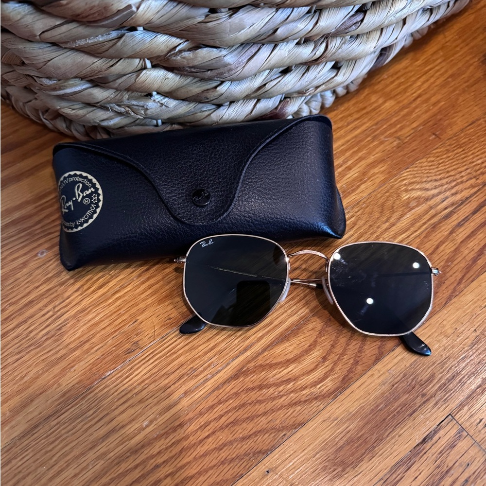 Hexagonal Ray-Ban Black and Gold Sunglasses